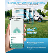 Kohree RV Door Lock, 4-in-1 Keyless Entry with Fingerprint, Bluetooth App Control, Keypad, Remote, Black, Weatherproof, KR3411-WR