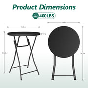 WASUHE 32in Folding Cocktail Table, Round Plastic Bar Height, Thick Table Top, Black, 400lb Capacity