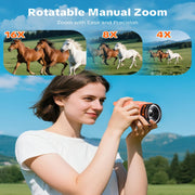 W & O Q5 Point & Shoot Digital Camera, 64MP, 4K UHD Video, 180 Flip Screen, Built-In Ring Light, 16X Digital Zoom, Orange