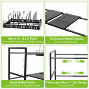 Sentryse Expandable Pots and Pans Organizer, 2-Tier Adjustable Pot Rack with 2 Removable Lid Holders, Black