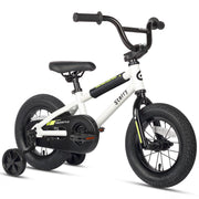 Glerc 12 Inch Kids BMX Bike with Training Wheels, Coaster Brake, Adjustable Seat, White