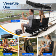 SPECSTAR Set of 2 Portable Stadium Seats with Adjustable Sunshade Canopy, Back Support, 2 Cup Holders, Shoulder Strap, Black