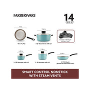 Farberware Smart Control 14-Pc. Non-Stick Cookware Set - AQUA ONE SIZE