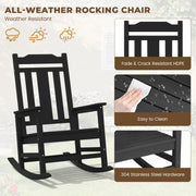 SERWALL Oversized Outdoor Rocking Chairs Set of 2, HDPE Weatherproof Patio Rockers with Wood-Grain Finish, Black
