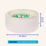 Battat Hop In Ball Pit Cozy Colors Foam, Collapsible Indoor Toddler Ball Pit with 68 Multicolor Crush-Resistant Balls, Gray and Mint