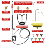 DAIMOT 24 FT Telescoping Pressure Washer Wand with Brush, 7 Spray Nozzle Tips, 2 Hose Adapters, Support Belt, Aluminum Gutter Cleaner Attachment