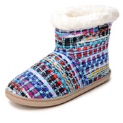 Minnetonka Betty Women's Faux Fur Slippers, Striped Turquoise Multi, Small
