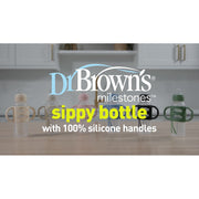 Dr. Brown's Milestones Narrow Sippy Spout Baby Bottle with 100% Silicone Handles, Soft Spout, 8oz, 2 Pack, Black & Ecru, BPA Free, 6m+