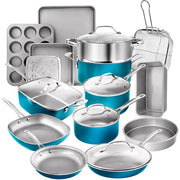 Gotham Steel 20 Piece Nonstick Pots and Pans Set, All in One Kitchen Cookware Set + Bakeware Set, Aqua Blue