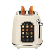 Mecity Easy Touch Screen 2-Slice Retro Stainless Steel Toaster, Wide Slots, 6 Browning Levels, Bagel Defrost Reheat Functions, Removable Crumb Tray, Cream