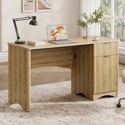 Bestier 47 in Computer Desk with Drawer, Storage Cabinet, Fluted Panel Design, Brown Oak