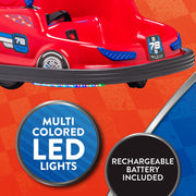 Flybar Kid Trax 6V Bumper Car Ride-On Toy, Red, 360 Spin, LED Lights, Soft Foam Bumpers, Safety Seat Belt