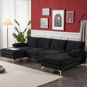 Ktaxon 110 Chenille Fabric Modern U-Shape Sectional Couch with Metal Feet, Black