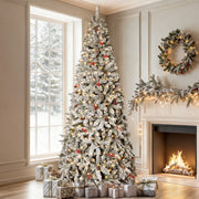 GVDV 016505 7.5-ft Pre-Lit Snow Flocked Artificial Christmas Tree with Pinecones & Berries