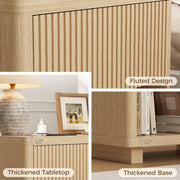 IDEALSOUL Nightstand Set of 2, 24in Fluted Wooden Bedside Tables with Charging Station, Drawer and Open Storage, Natural Oak
