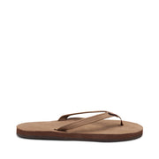 Rainbow Sandals Women's Narrow Strap Premier Nubuck Leather Flip Flops, Dark Brown, Single Layer Arch Support 301ALTSN-DKBR-L