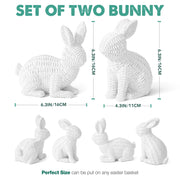 Ayieyill Easter Rabbit Decor, 2 Pcs White Resin Rattan Bunny Ornaments, 6.3 in