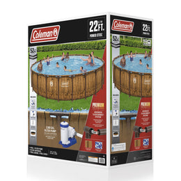 Coleman Power Steel 22 ft Round Metal Frame Above Ground Pool Set with Puncture-Resistant 3-Layer Tritech Liner, Filter Pump, Ladder, Pool Cover, 90425E