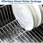 Wang Pujie Stainless Steel Small Dish Drainer, Compact 13.6in x 11.4in x 5.3in, Fits Double Bowl Sink, Space Saving Kitchen Rack with Movable Utensil Holder