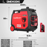 PowerSmart PS5045 4500W Gas Powered Inverter Generator with Electric Start Super Quiet Portable Wheel
