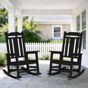 SERWALL Oversized Outdoor Rocking Chairs Set of 2, HDPE Weatherproof Patio Rockers with Wood-Grain Finish, Black
