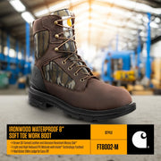 Carhartt Ironwood Waterproof Work Boots for Men, 8-Inch, Reinforced Oil-Tanned Leather, Breathable Membrane, EH and Slip-Resistant Outsoles, Dark Brown Mossy Oak, 14W FT8002-M