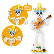 Brickcraft Day of the Dead Mariachi Building Kit, 387 Pieces, Posable Skeleton with Guitar and Maracas, Colorful Sombrero, 12 in Tall, Ages 8+
