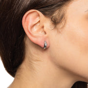 Believe By Brilliance Fine Silver Plated Four Pair Earring Set with Ear Cuff, Cubic Zirconia and Simulated Pearl, Silver