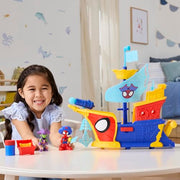 Hasbro Spidey and His Amazing Friends Water-Webs Webs Ahoy Bubble Pirate Ship Playset with 3-Inch Action Figures, Extending Hull, Wave-Simulating Wheels, Bubble Maker, 17 to 21 in