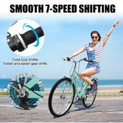 Ktaxon 26 Beach Cruiser Bike 7-Speed Commuter Bicycle with Rear Rack for Mens and Womens Green
