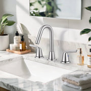 Wowow 8 in. Widespread Double Handle Bathroom Sink Faucet, Brushed Nickel, Stainless Steel, 360 Swivel Spout, Pop-Up Drain Included, 2325500