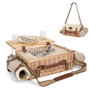YANMUXIAN Multifunctional Wicker Picnic Basket Set for 2 with Insulated Interior, Detachable Pine Wood Table, Waterproof Blanket, Full 20-Piece Tableware, Natural