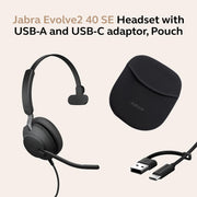 Jabra Evolve2 40 SE Wired Mono Noise-Cancelling Headset with 3-Microphone Call Technology, USB-C/A Cable, Black