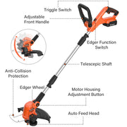 Maxlander Cordless String Trimmer and Edger, 20V, 12 Inch Cutting Diameter, Lightweight Battery Operated with 8 Replacement Spools, Includes 2x2.0Ah Batteries and Charger