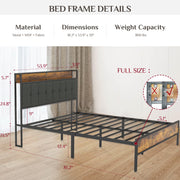 SUNNY HEAT Bedframe with King Size Soft Headboard and Charging Stations, Log Brown, King Size