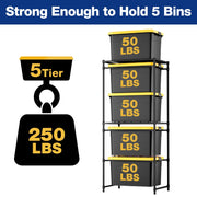 WorkPro W082177AW 250 LBS 5-Tier Bin Storage Rack for 27-Gallon Totes, Heavy Duty Metal Shelving Units, Black