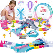 Huge Wave Unicorn Track Toy for Girls, Pink Flexible Race Track Set for Kids, Princess Toys