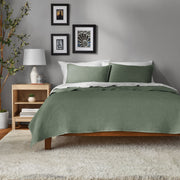 Mainstays Garment Washed Stripe Quilt, Microfiber, Textured Horizontal Stripes, Lightweight All-Season, Hypoallergenic, Machine Washable, Full/Queen, Green