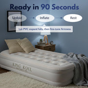 King Koil 29191 Plush Pillow Top Twin Air Mattress with Built-in High-Speed Pump for Camping, Beige