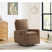 M Design Village Soho Baby Coventry Glider Recliner, Premium Boucle Fabric, Teddy Brown, 360-Degree Swivel, Multiple Reclining Positions