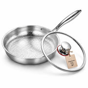 Titanium Pro Pan Frying Pan, Pure Titanium Hammered Surface, Scratch-Resistant, Ergonomic Handle, Lid Included