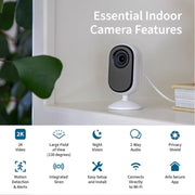 Arlo VMC3060 Essential Security Camera 2K, Baby Monitor & Pet Camera, 2nd Gen, Baby Monitor and Pet Camera, Wired Automated Privacy Shield, 2-Way Audio, Night Vision, Live Stream