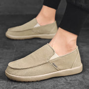 Classic 14110 Men's Casual Canvas Loafers, Breathable Slip-On Flats, Beige, 11