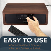 SoundBeast Stereo Shelf System, 7-in-1 Audio with CD Player, Bluetooth, FM Radio, USB Playback, Aux and Optical Inputs, Alarm Clock, Brown, CD25