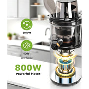 Casualife Cold Press Masticating Juicer, 800W Motor, 5.4-Inch Wide Feed Chute, 2 Speeds, Black