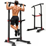 Wesfital Power Tower Adjustable Height Pull Up Bar Station, Dip Station Strength Training Equipment, 330 lb Capacity, Black