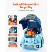 KFFKFF Engine Toy Car Repair Kit, 60 Pieces with Detachable Components, Lights, Sounds, Steering Wheel, Horn, Blue Workshop Set for Kids 3 and Up, D001-4