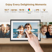 NUSICAN 10.1 Inch WiFi Digital Photo Frame, 32GB Memory, HD 1280x800 IPS Touchscreen, Auto Rotate, Wall Mountable, Black