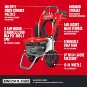 CRAFTSMAN Electric Brushless Cold Water Pressure Washer, 2800 PSI, 1.1 GPM, Black, CMEPW2800