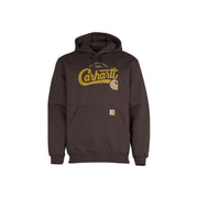 Carhartt Script Graphic Hoodie, Long Sleeve, Dark Sepia Heather with Red Accents, XL